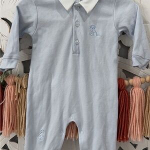 Nellapima 3-6 baby boy Light Blue Pima  Cotton Polo One-Piece for Kids EUC